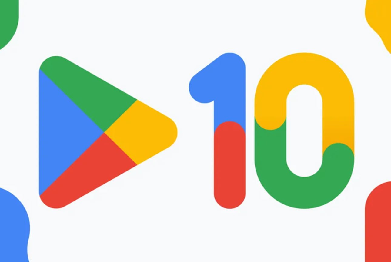 Google Play Store with a new logo for the 10th birthday