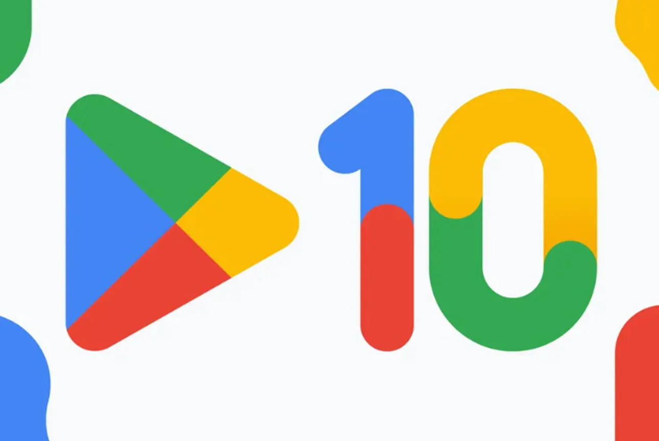 Google Play Store with a new logo for the 10th birthday