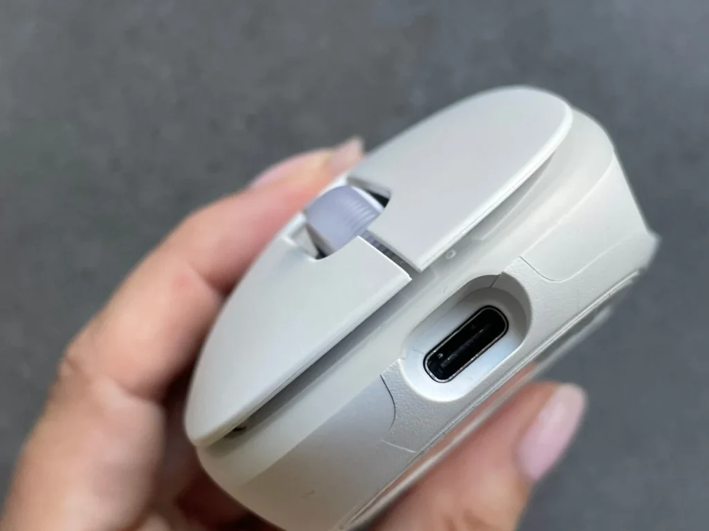Logitech G705 review - USB-C charging port on the front of the mouse