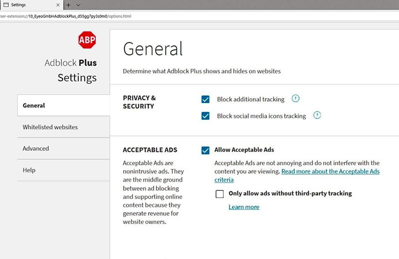 Microsoft Edge extension - AdBlock Plus (ABP)