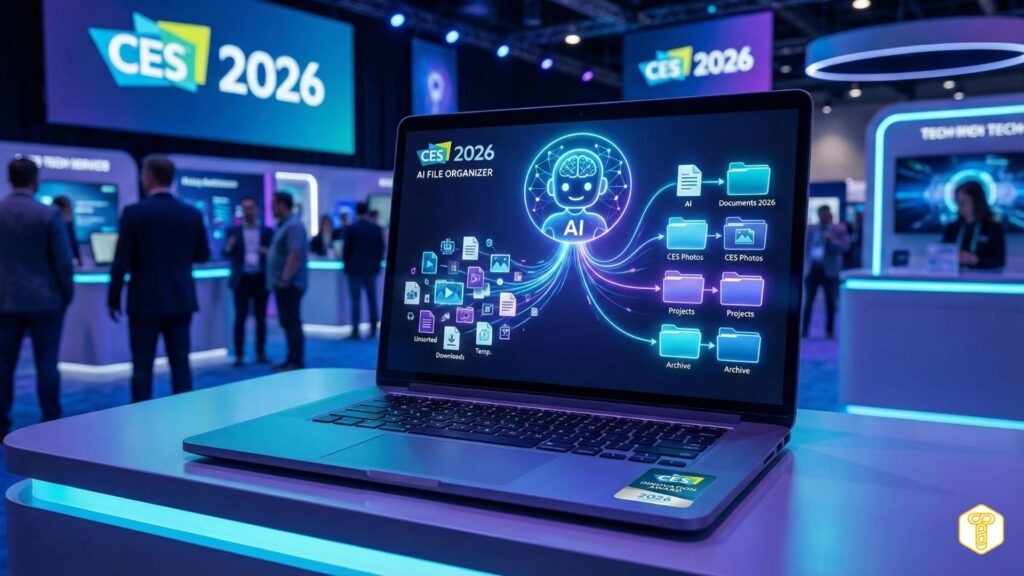 CES 2026 - Visualization of an AI agent organizing digital files on a laptop screen
