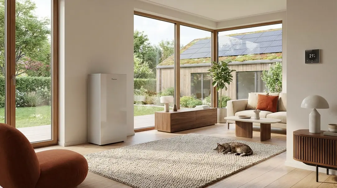Image showing Modern Home Heating System with Heat Pump and Underfloor Heating