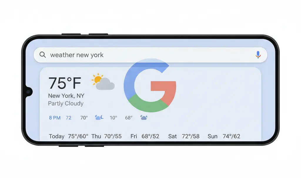 Image showing Android Phone displaying Google Weather in Search