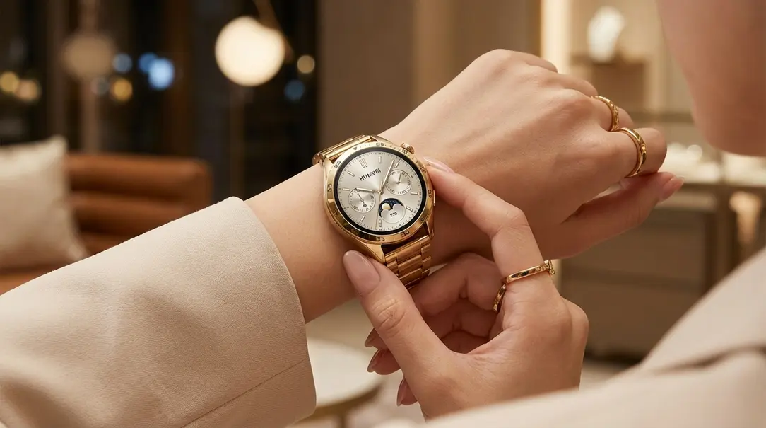 Image showing Huawei Watch GT4 Elegant Gold Smartwatch on Wrist