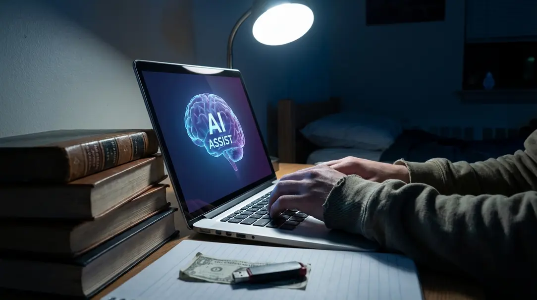 Image showing Student using AI for academic paper with legal risks