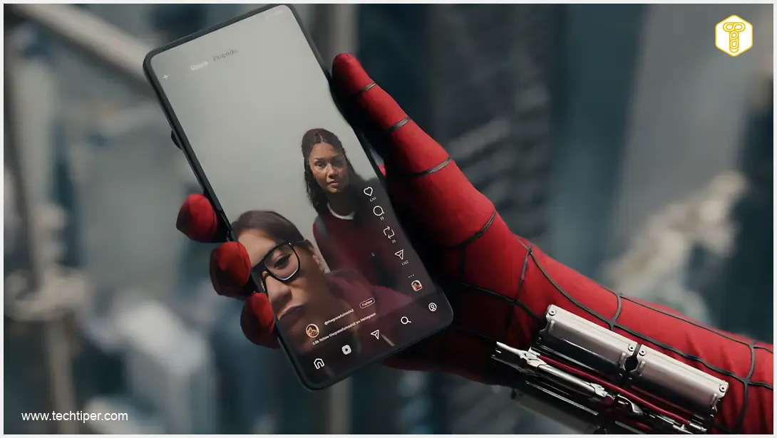 Image showing Spider-Man holding a foldable smartphone
