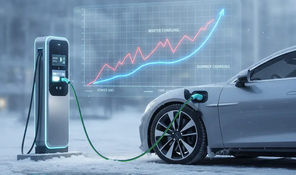 Image showing Electric Car Charging in Winter with Charging Curve Comparison