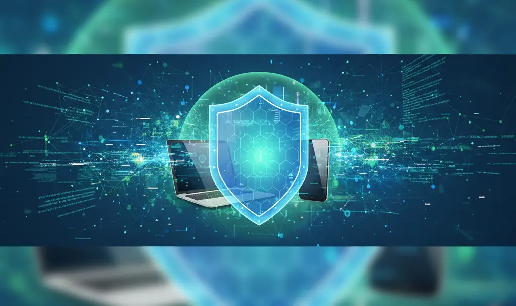 Image showing Digital Cyber Security Shield for Computers and Smartphones