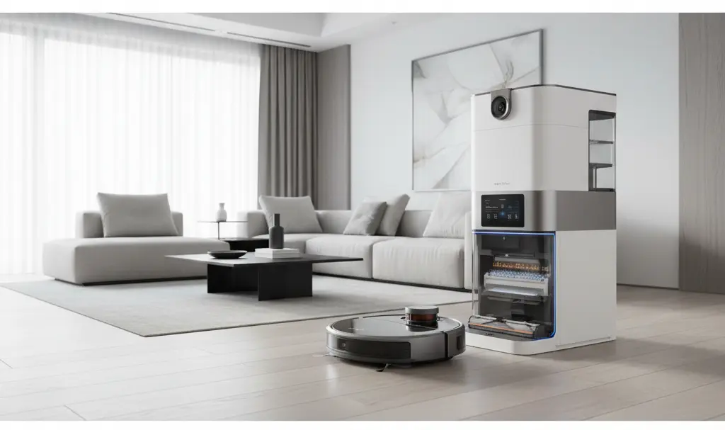 Image showing Dreame X60 Ultra Robot Vacuum and Docking Station in Living Room