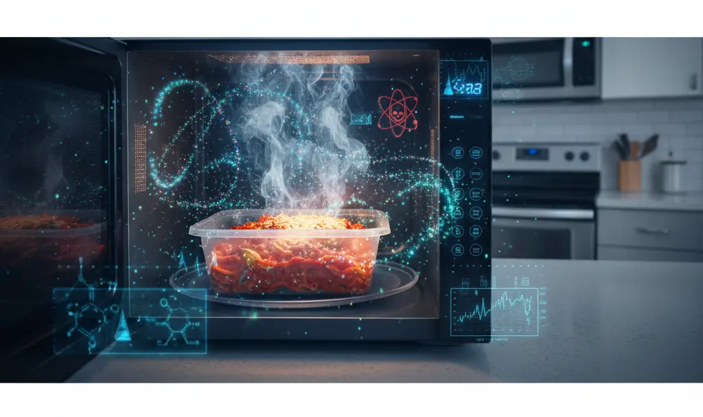 Image showing Plastic container in microwave with steam