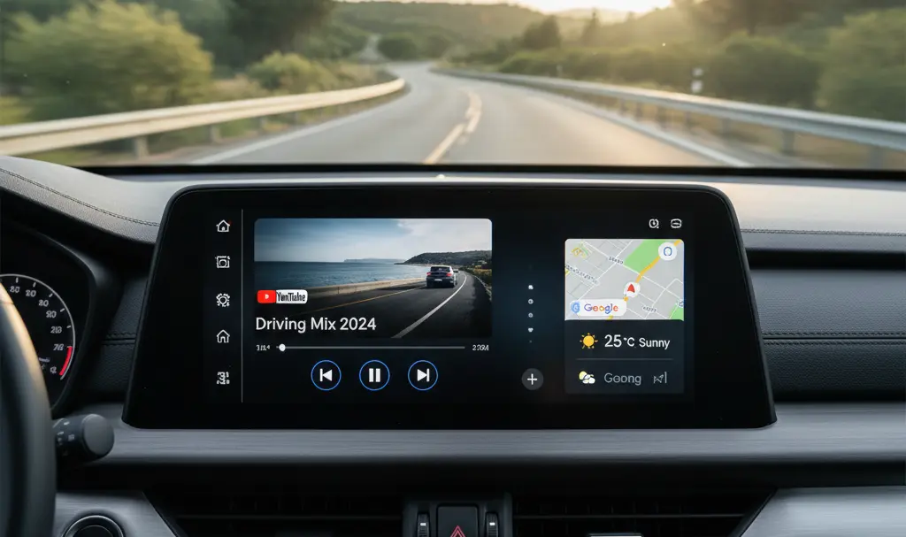 Image showing Android Auto with YouTube Media Widget
