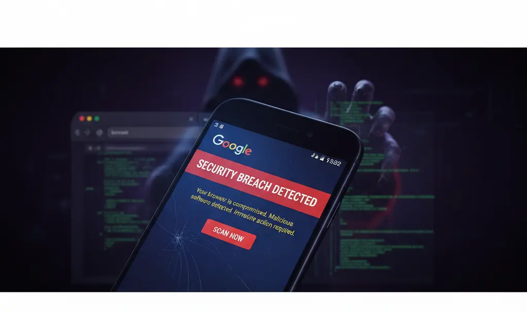 Image showing Smartphone Phishing Attack Google Alert Spyware