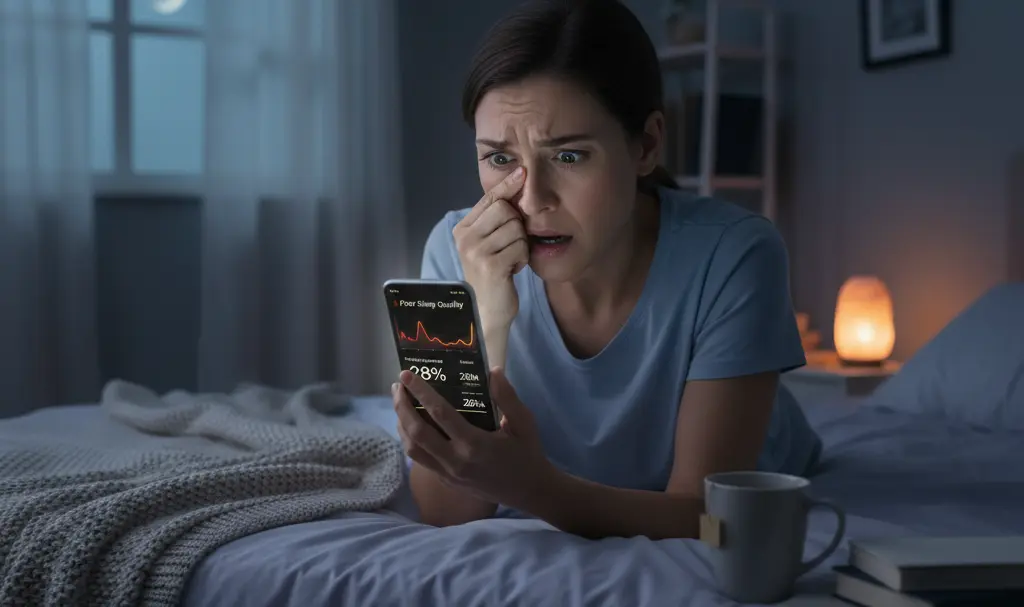 Image showing Stressed user viewing sleep tracker data