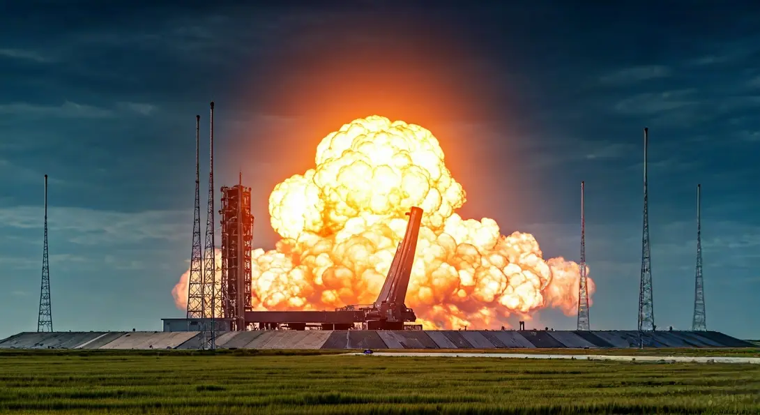 Image showing New Glenn Rocket Explosion and Launch Pad Damage