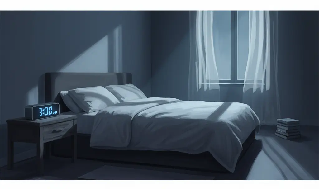 Image showing clock-showing-3-am-in-dimly-lit-bedroom