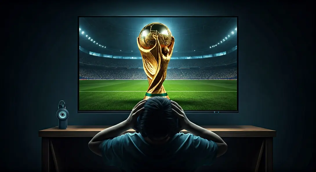 Image showing Disappointed gamer with generic football World Cup game