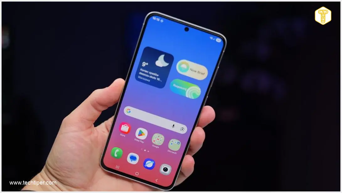 Image showing Samsung smartphone displaying battery level and power-saving settings