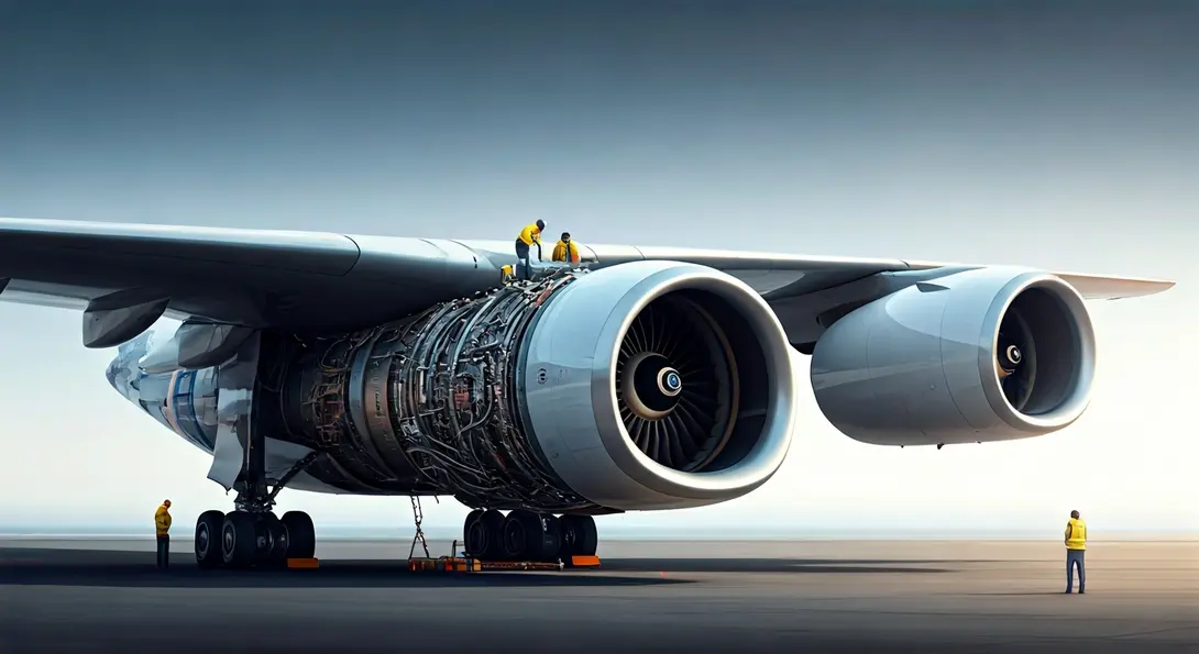 Image showing Powerful Rolls-Royce Trent 900 engine being installed on an Airbus A380 wing