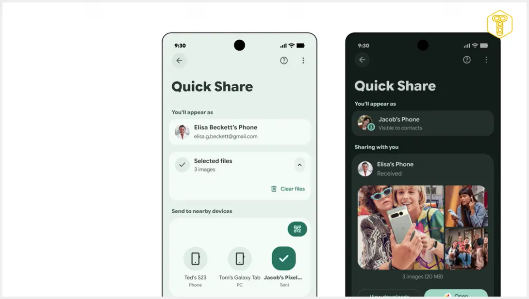Image showing Quick Share icon with Android and iPhone devices