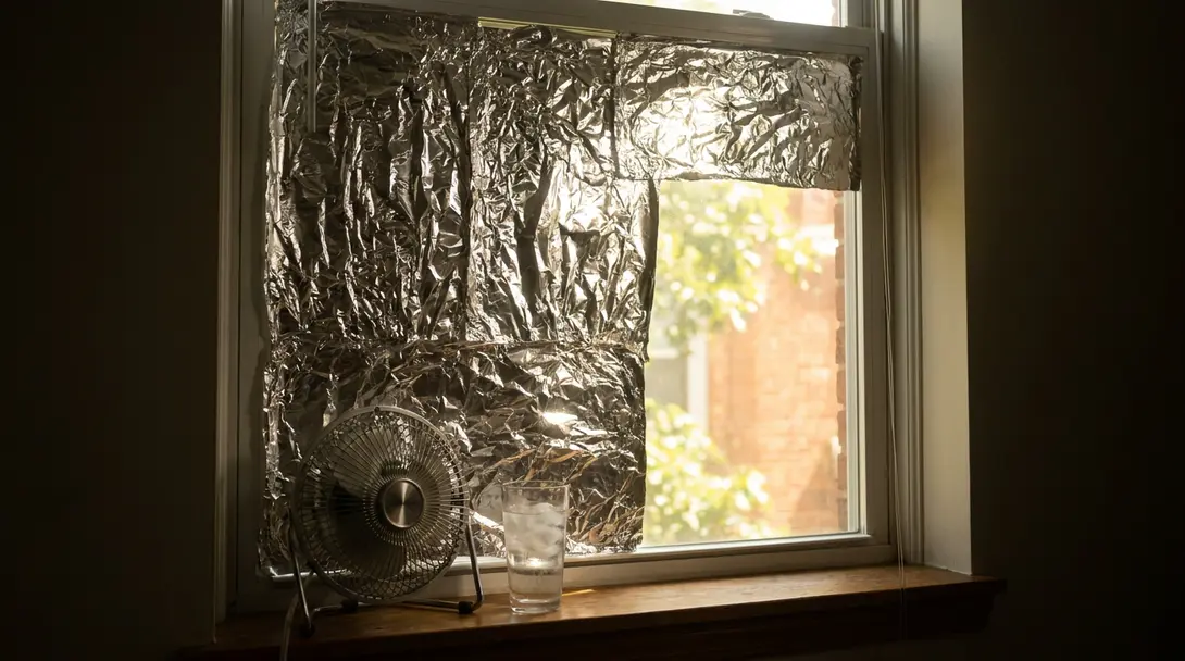 Image showing Aluminum Foil Covered Window for Heat Reflection