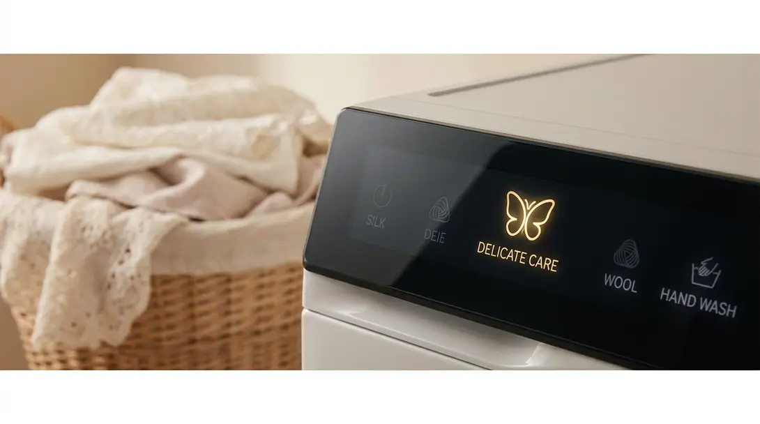 Image showing Delicate laundry care with butterfly symbol on washing machine
