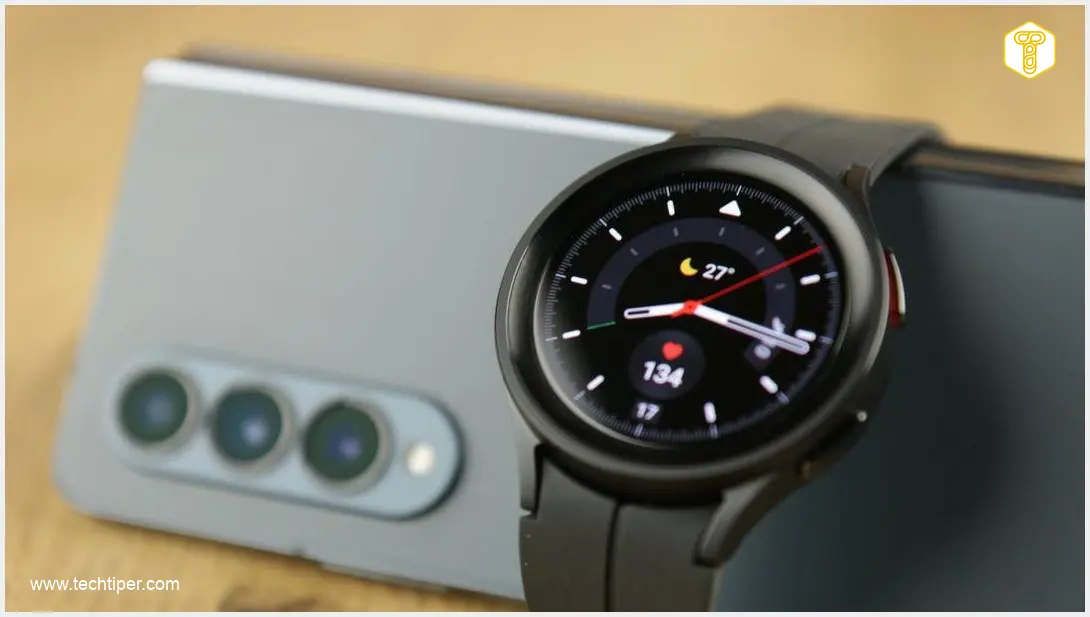 Image showing Samsung Galaxy Watch on a wrist, displaying a software update notification.